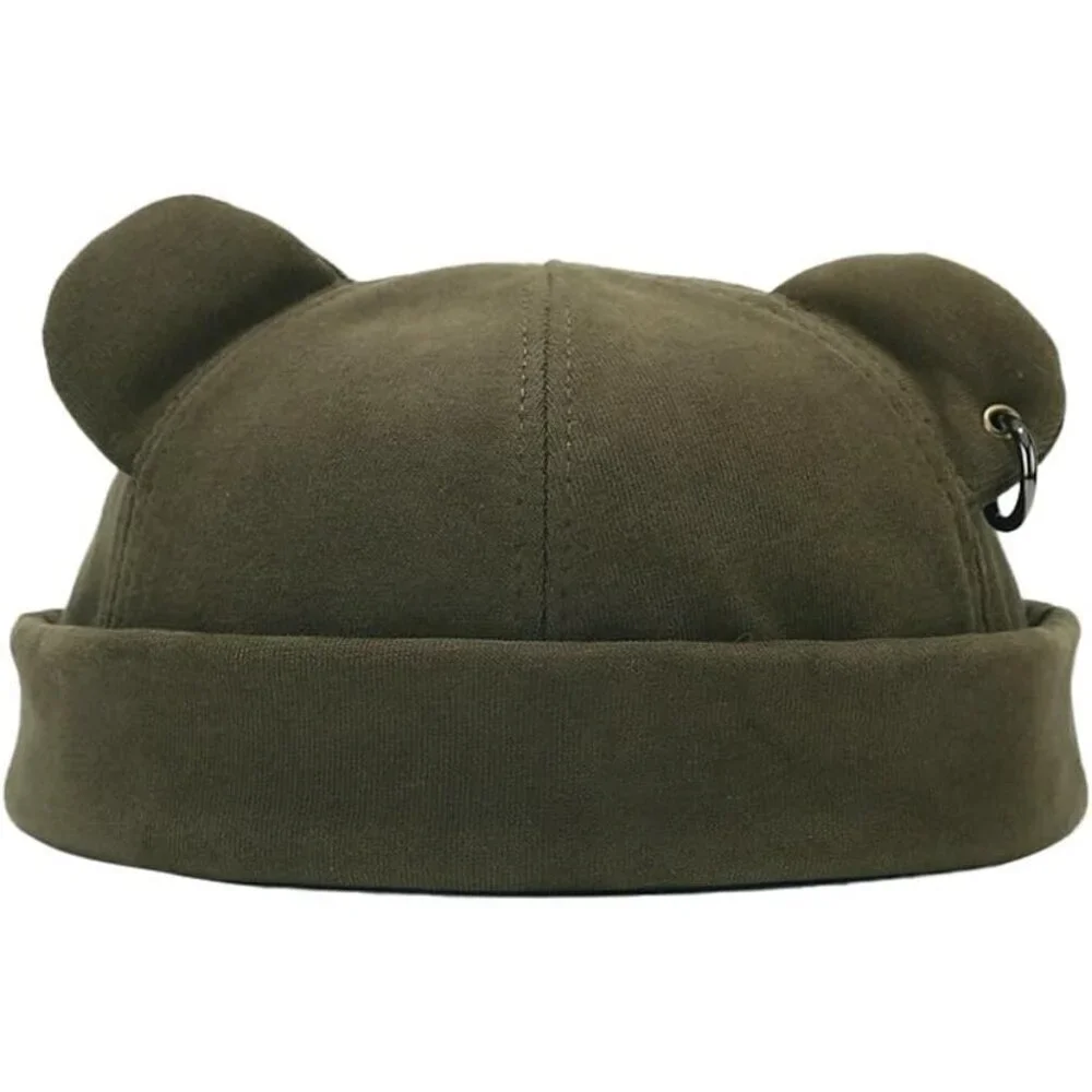 Unisex Green 1 Bear Ear Skull Cap Brimless Cap Adjustable Docker Cap Docker Cap